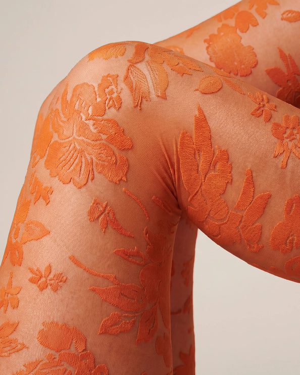 Floral Patterned Tights - Pumkin Pie