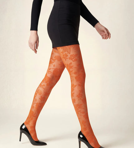 Floral Patterned Tights - Pumkin Pie