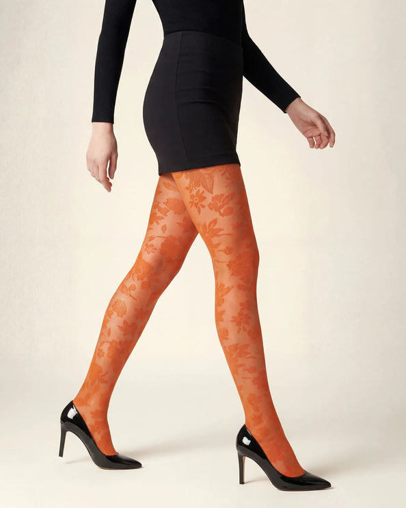 Floral Patterned Tights - Pumkin Pie