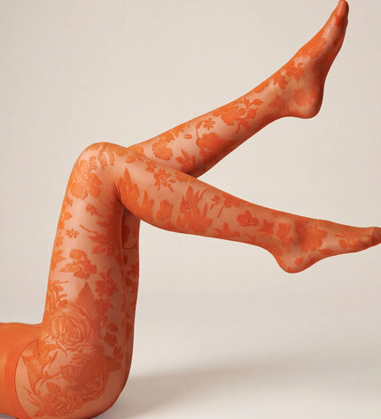 Floral Patterned Tights - Pumkin Pie