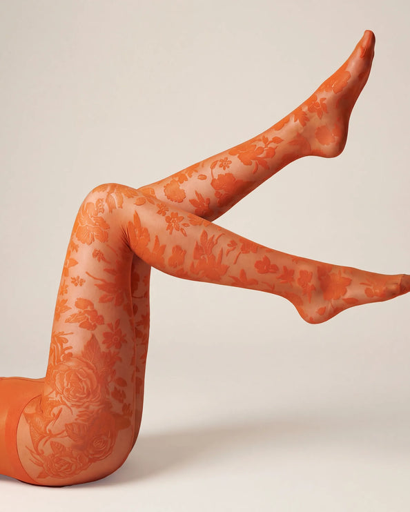 Floral Patterned Tights - Pumkin Pie