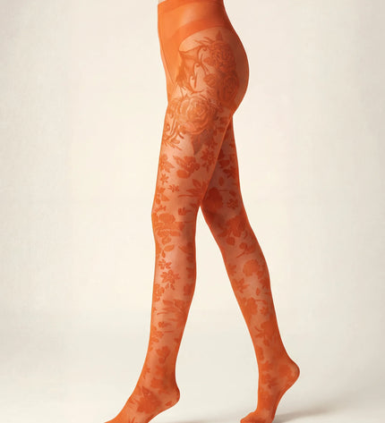 Floral Patterned Tights - Pumkin Pie