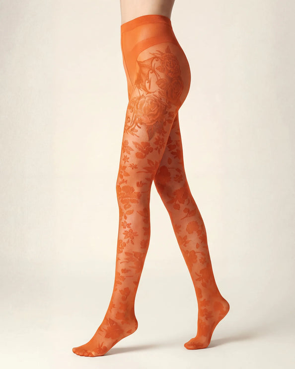 Floral Patterned Tights - Pumkin Pie