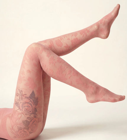 Floral Patterned Tights - Coral Pink