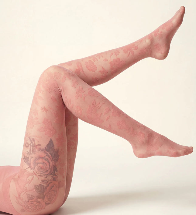 Floral Patterned Tights - Coral Pink