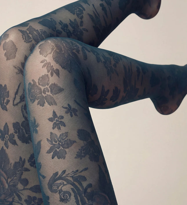 Floral Patterned Tights - Teal
