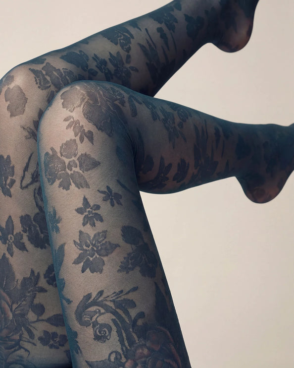 Floral Patterned Tights - Teal
