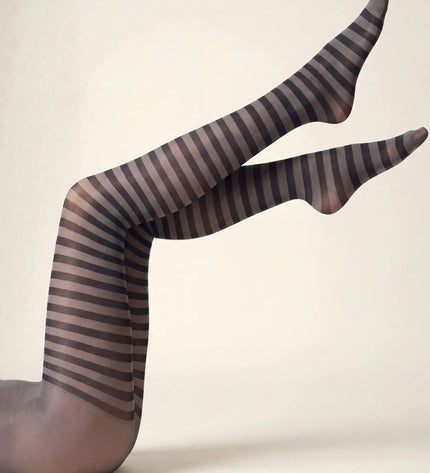 Striped Tights - Charcoal Grey