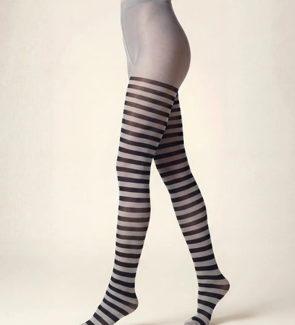 Striped Tights - Pale Grey