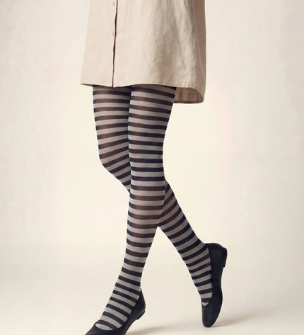 Striped Tights - Pale Grey