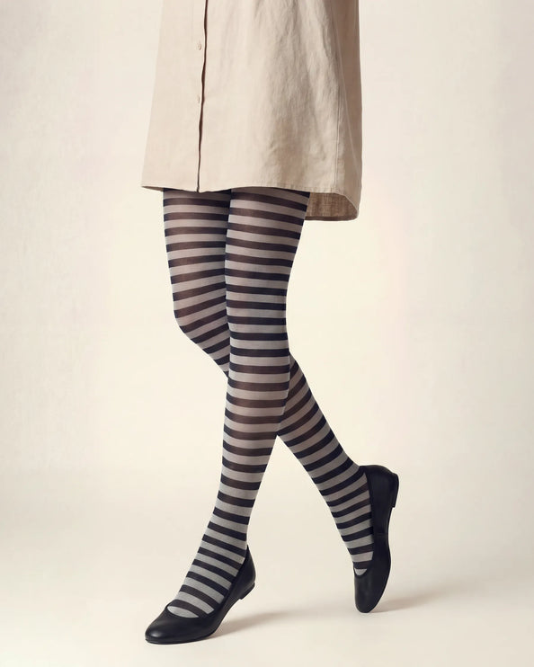 Striped Tights - Pale Grey
