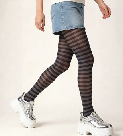 Striped Tights - Charcoal Grey
