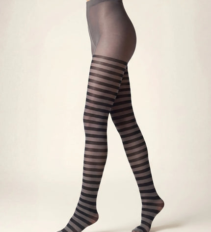 Striped Tights - Charcoal Grey