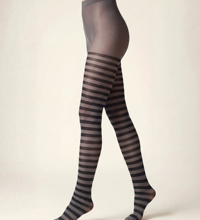 Striped Tights - Charcoal Grey