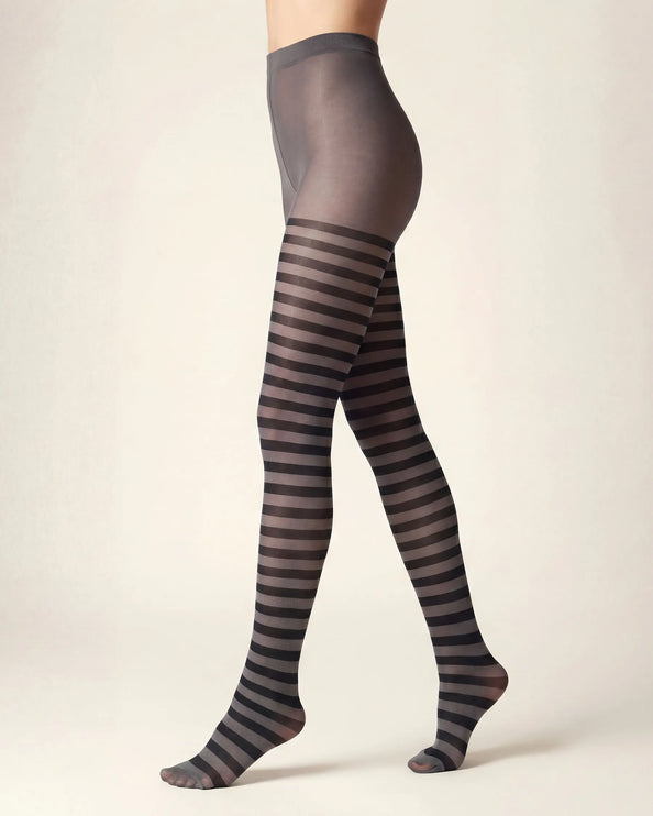 Striped Tights - Charcoal Grey