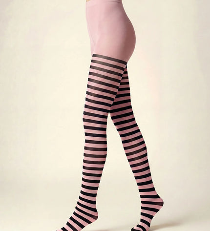 Striped Tights - Coral Pink