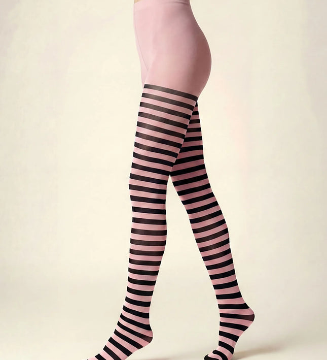 Striped Tights - Coral Pink