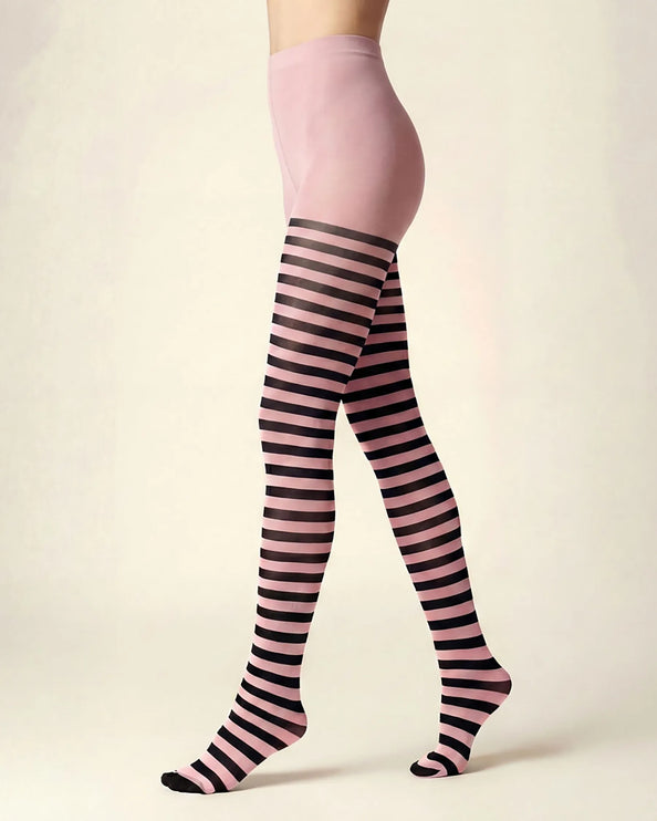 Striped Tights - Coral Pink