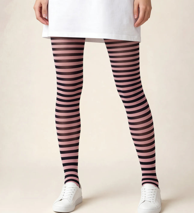 Striped Tights - Coral Pink