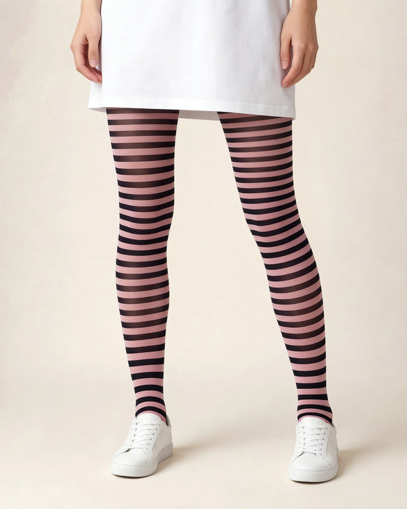 Striped Tights - Coral Pink