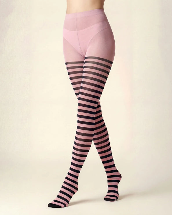 Striped Tights - Coral Pink