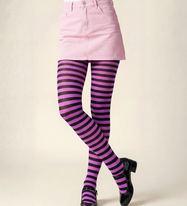 Striped Tights - Violet